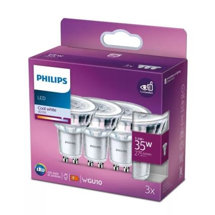 SETTI 3x LED-polttimo Philips PAR16 GU10/3,5W/230V 4000K