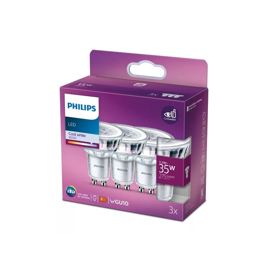 SETTI 3x LED-polttimo Philips PAR16 GU10/3,5W/230V 4000K