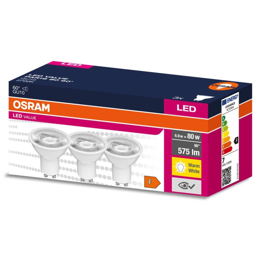 SETTI 3x LED-reflektorilamppu PAR16 GU10/6,9W/230V 2700K 60° - Osram