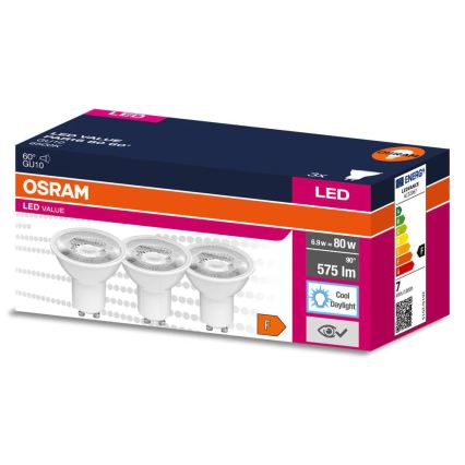SETTI 3x LED-reflektorilamppu PAR16 GU10/6,9W/230V 6500K 60° - Osram