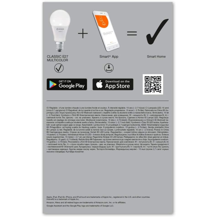 SETTI 3x LED RGBW Himmennettävä lamppu SMART+ E27/9,5W/230V 2700K-6500K Wi-Fi - Ledvance