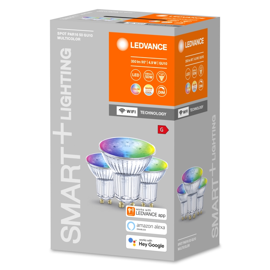 SETTI 3x LED RGBW Himmennettävä lamppu SMART+ GU10/4,9W/230V 2700K-6500K Wi-Fi - Ledvance