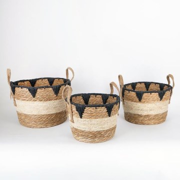 SETTI 3x Olkikori beige/musta 27x20/30x22/36x28 cm