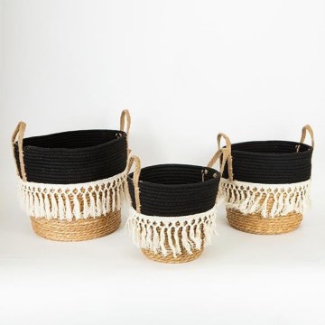 SETTI 3x Olkikori beige/musta/valkoinen 25x17x23/28x22x25/35x28x30 cm