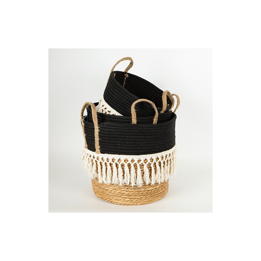 SETTI 3x Olkikori beige/musta/valkoinen 25x17x23/28x22x25/35x28x30 cm