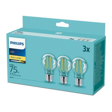 Setti 3x Philips Vintage LED-polttimo E27/8,5W/230V 2700K