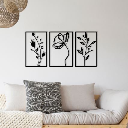 SETTI 3x Seinäkoriste 78x39 cm kukat metalli