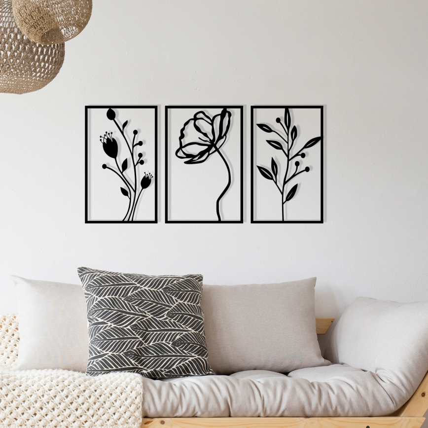 SETTI 3x Seinäkoriste 78x39 cm kukat metalli