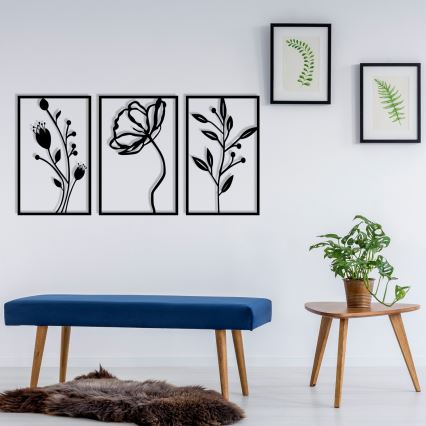 SETTI 3x Seinäkoriste 78x39 cm kukat metalli