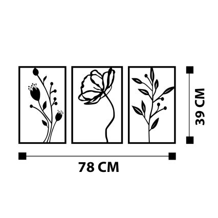 SETTI 3x Seinäkoriste 78x39 cm kukat metalli