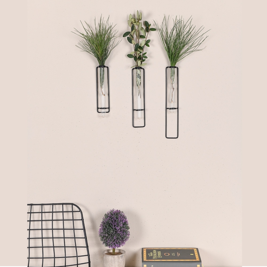 SETTI 3x Seinäkoriste kukille 20/25/30 cm musta