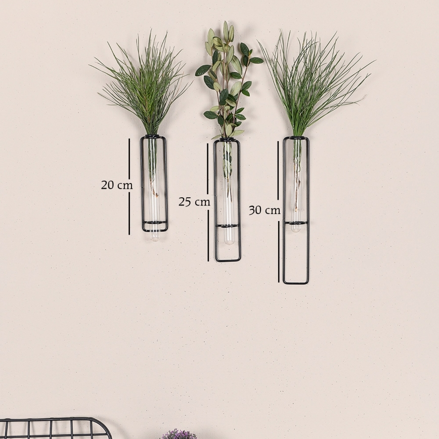 SETTI 3x Seinäkoriste kukille 20/25/30 cm musta