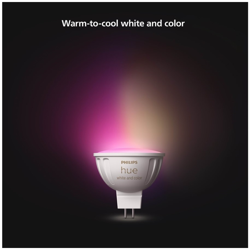 Setti 4 kpl Philips Hue WHITE AND COLOR AMBIANCE RGBW himmennettävät LED-polttimot GU5,3/MR16/6,3W/12V 2000-6500K