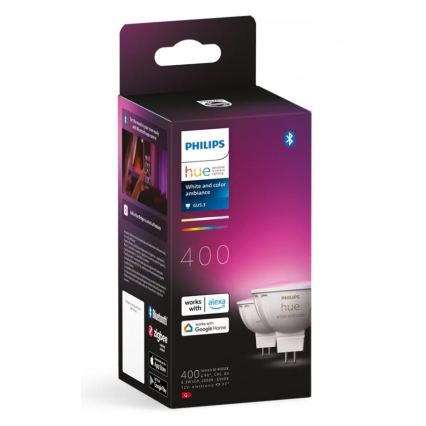 Setti 4 kpl Philips Hue WHITE AND COLOR AMBIANCE RGBW himmennettävät LED-polttimot GU5,3/MR16/6,3W/12V 2000-6500K