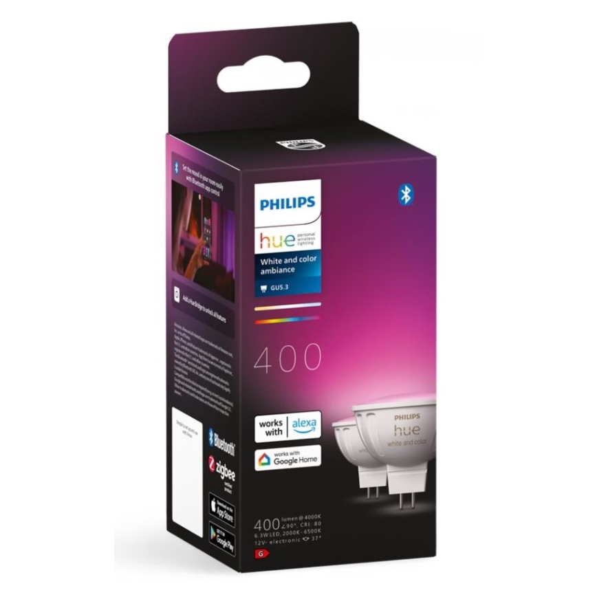 Setti 4 kpl Philips Hue WHITE AND COLOR AMBIANCE RGBW himmennettävät LED-polttimot GU5,3/MR16/6,3W/12V 2000-6500K