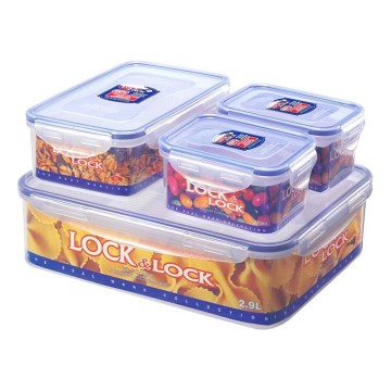 Setti 4 kpl LOCK ruokasäilytysrasioita 0,47/1/3,9 l sininen/kirkas