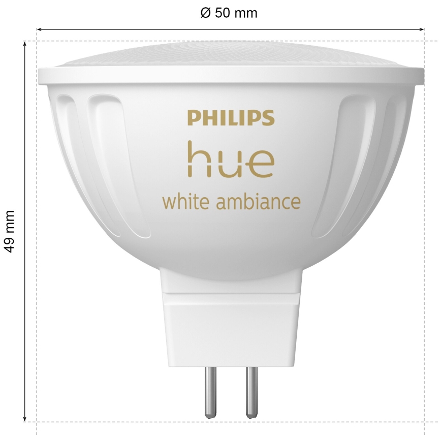 SETTI 4x LED himmennettävä polttimo Philips Hue WHITE AMBIANCE GU5,3/MR16/5,1W/12V 2200-6500K