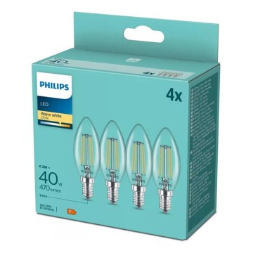 Setti 4 kpl vintage-tyylisiä Philips B35 LED-lamppuja 14/4,3W/230V 2700K