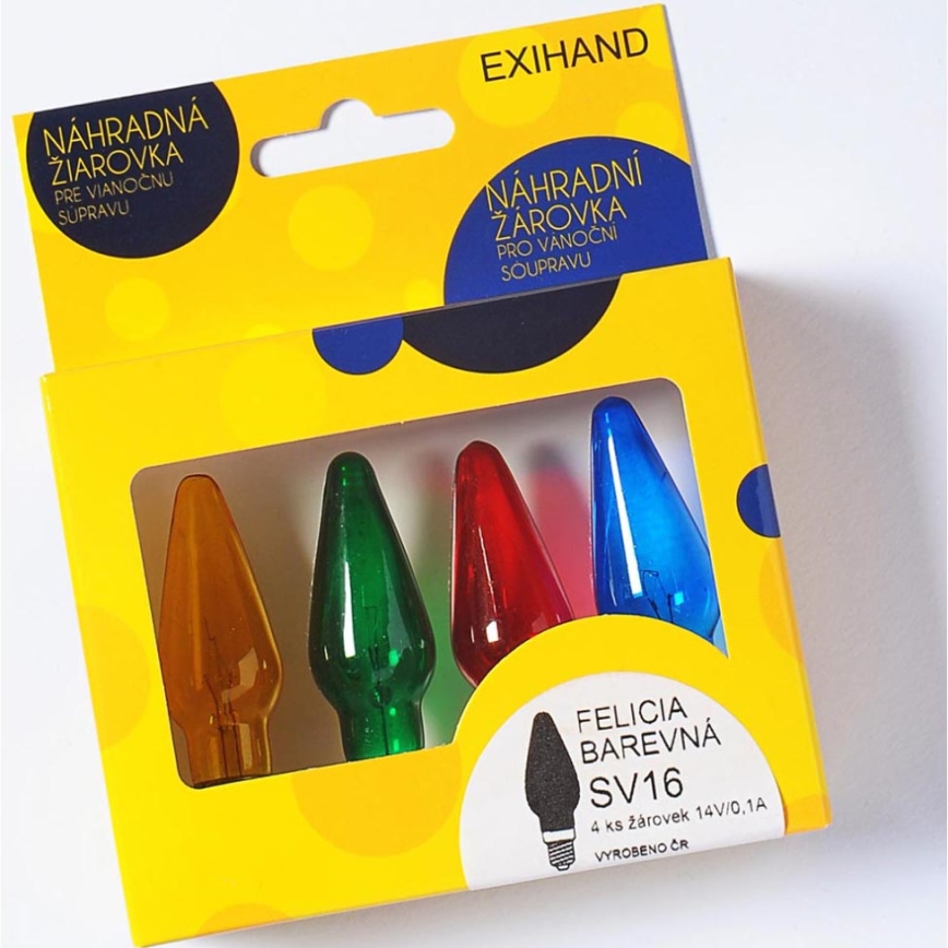 SETTI 4 x Vaihtolamppu FELICIA E10/14V/0,1A värikäs Valmistettu EU