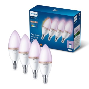 SETTI 4x LED RGB himmennettävä lamppu Philips SMART C37 E14/5W/230V 2200-6500K