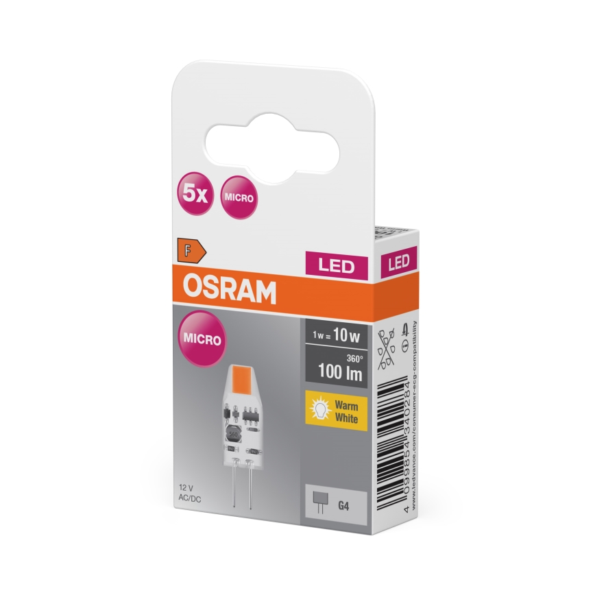Setti 5 kpl LED-polttimo PIN MICRO G4/1W/12V 2700K - Osram