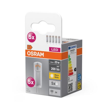 Setti 5 kpl LED-polttimoa PIN G4/1,8W/12V 2700K - Osram