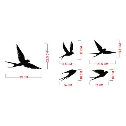SETTI 5x Seinäkoriste lintuja metalli