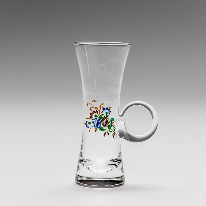 Setti 6x liköörilasi kahvalla läpinäkyvä kukka-aihe nro. 2