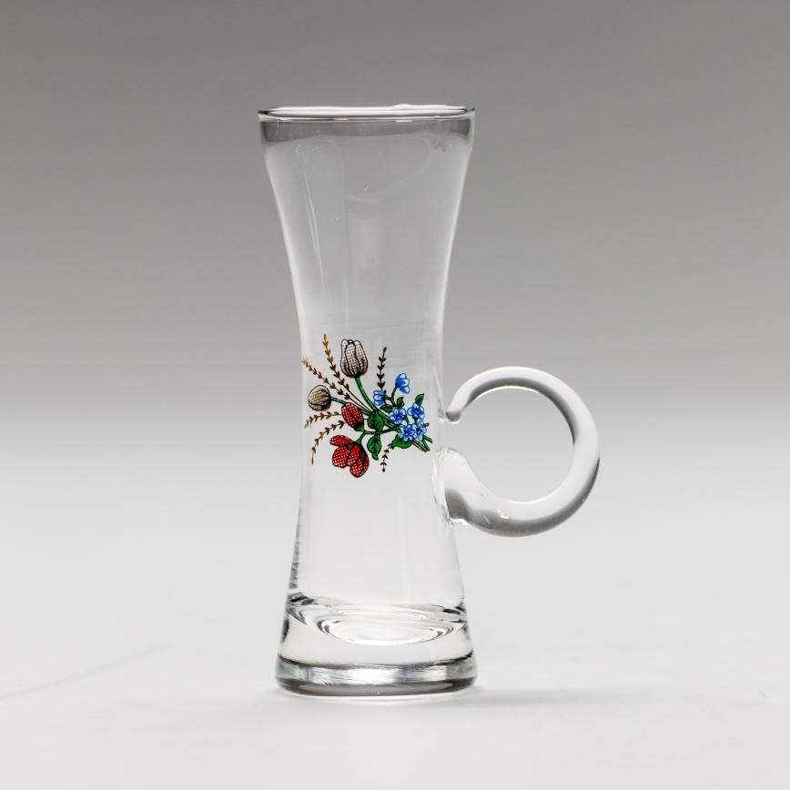 Setti 6x liköörilasi kahvalla läpinäkyvä kukka-aihe nro. 5