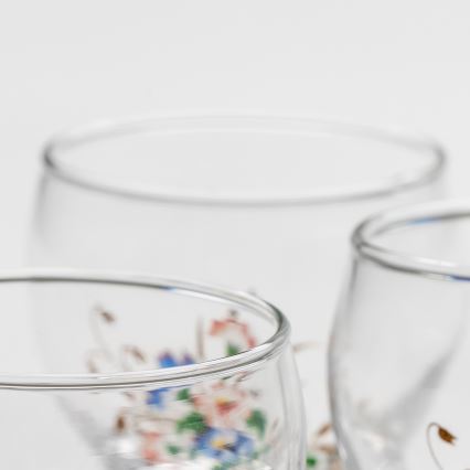 Setti 6x liköörilasi läpinäkyvä - kukkakuvio nro. 3