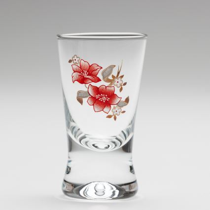 Setti 6x shottilasi läpinäkyvä kukka-aihe nro. 2