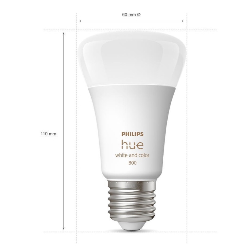 SETTI - LED RGBW Himmennettävä nauha Philips Hue WHITE AND COLOR AMBIANCE 2m LED/20W/230V + 2x Himmennettävä LED-polttimo Philips A60 E27/9W/230V 2000-6500K