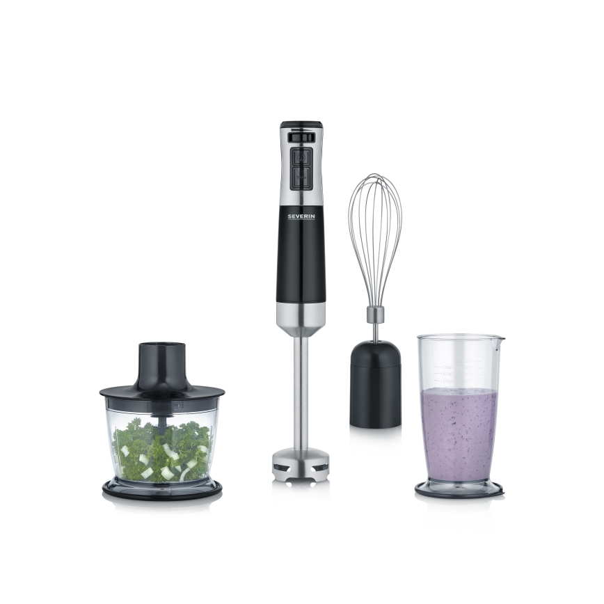 Severin SM 3772 - Sauvasekoitin lisävarusteilla 600 W / 230 V ruostumaton teräs/musta