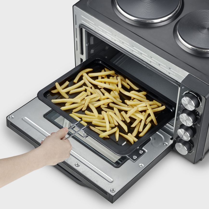 Severin TO 2074 - Kiertoilmauuni grillillä ja keittolevyillä 2500 W/230 V, 30 l, musta