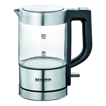 Severin WK 3472 - Nopea 0,5 l vedenkeitin 1100 W/230 V, ruostumaton teräs/lasi