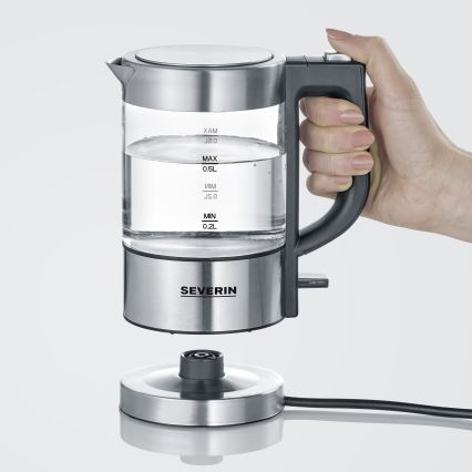 Severin WK 3472 - Nopea 0,5 l vedenkeitin 1100 W/230 V, ruostumaton teräs/lasi