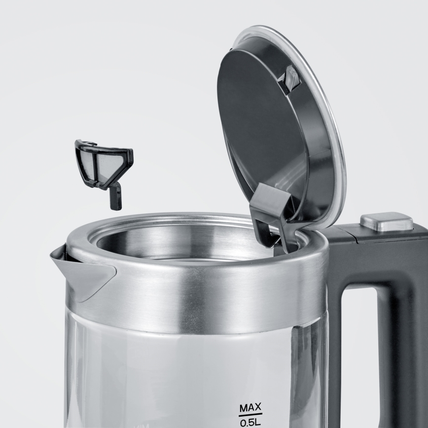 Severin WK 3472 - Nopea 0,5 l vedenkeitin 1100 W/230 V, ruostumaton teräs/lasi