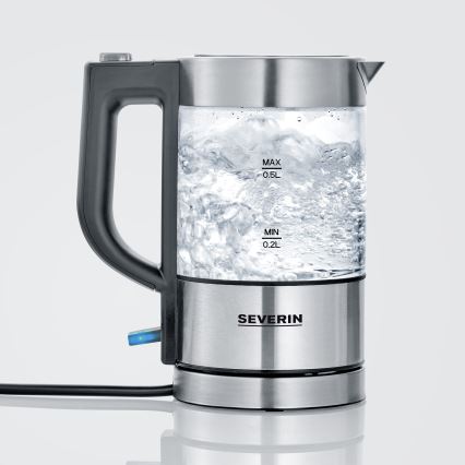 Severin WK 3472 - Nopea vedenkeitin 0,5 l, 1100 W/230 V, ruostumaton teräs/lasi