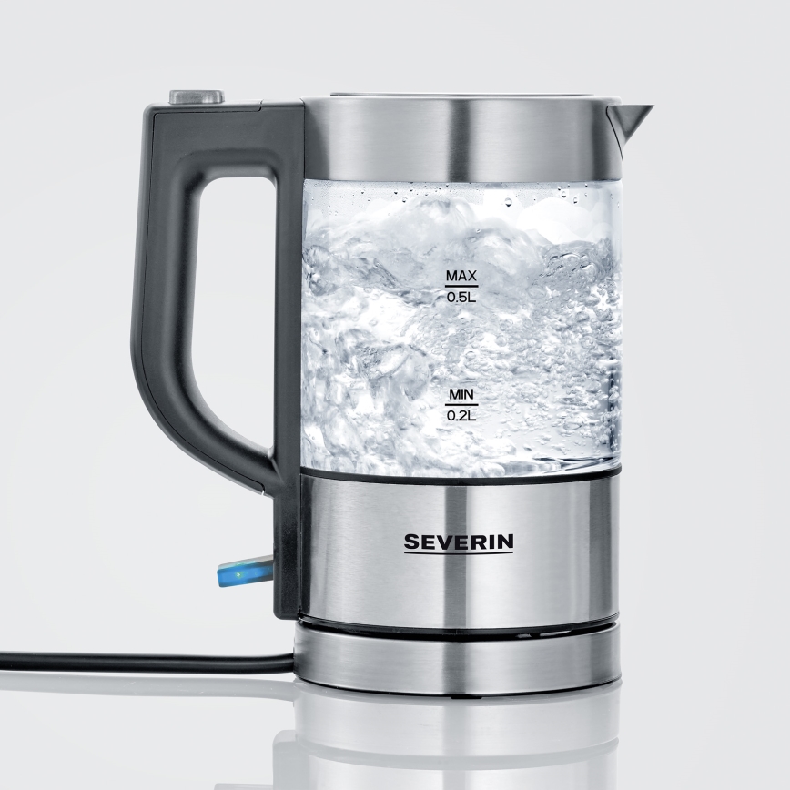 Severin WK 3472 - Nopea vedenkeitin 0,5 l, 1100 W/230 V, ruostumaton teräs/lasi