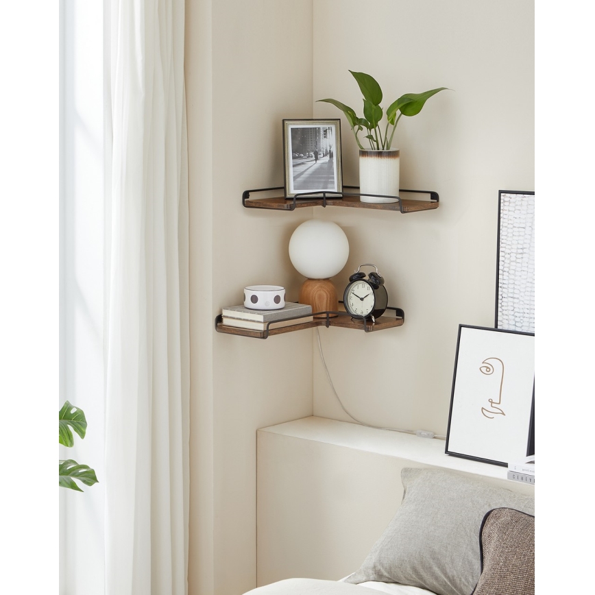 SHELFY seinähyllysetti 2 kpl 40x10x29 cm ruskea/musta
