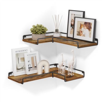 SHELFY seinähyllysetti 2 kpl 40x10x29 cm ruskea/musta