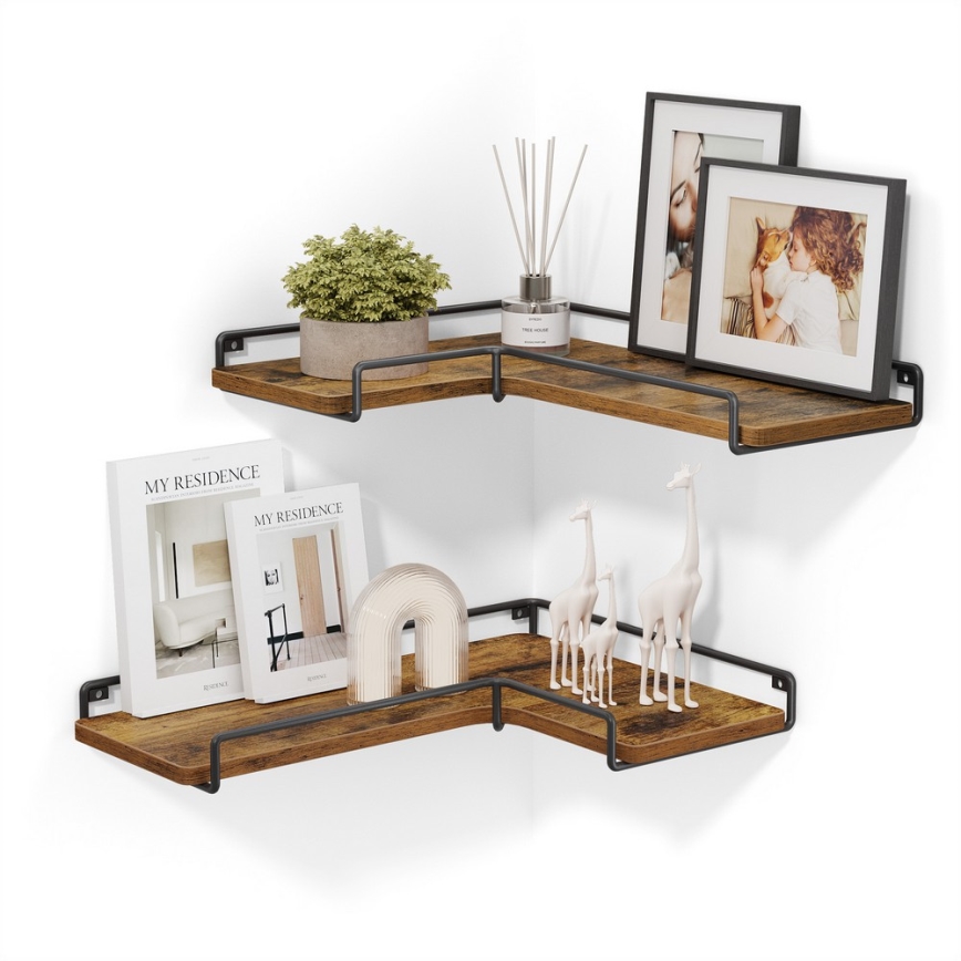 SHELFY seinähyllysetti 2 kpl 40x10x29 cm ruskea/musta