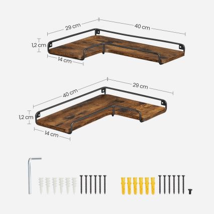 SHELFY seinähyllysetti 2 kpl 40x10x29 cm ruskea/musta