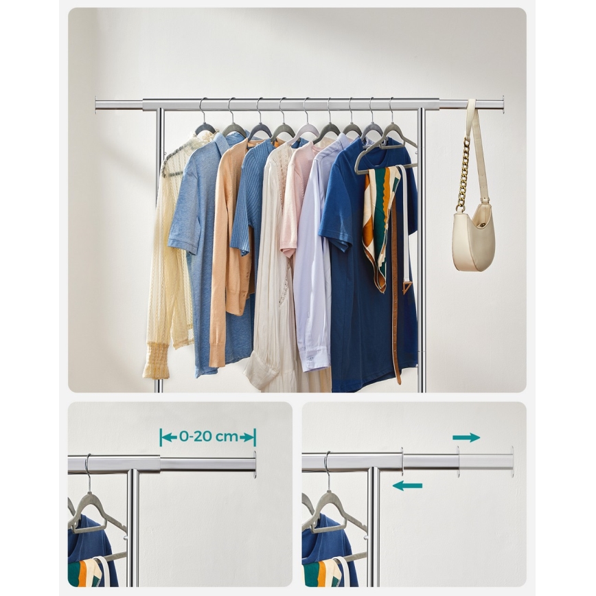 Siirrettävä lattiavaateripustin LINEA, hopea