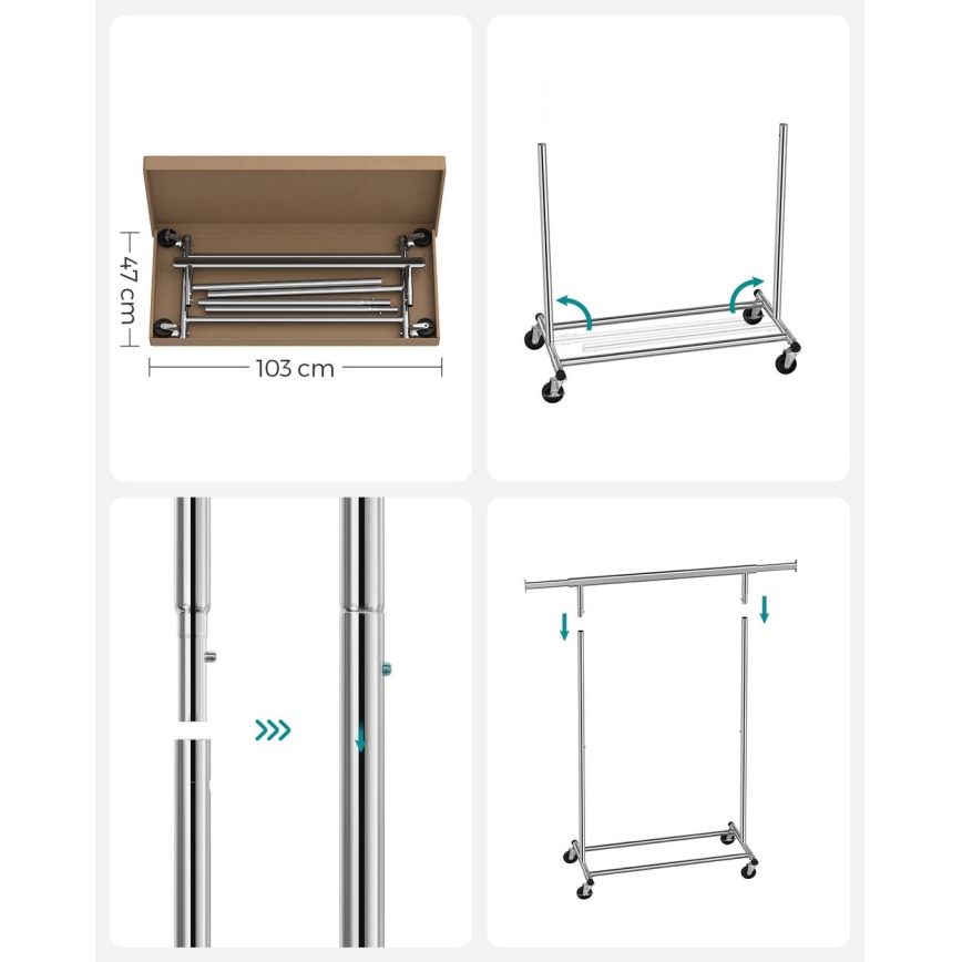 Siirrettävä lattiavaateripustin LINEA, hopea
