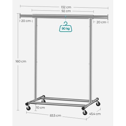 Siirrettävä lattiavaateripustin LINEA, hopea