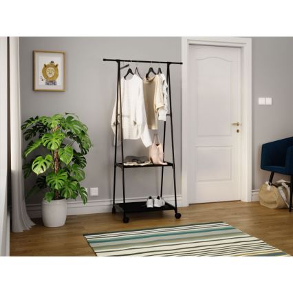 Siirrettävä metallinen ripustin hyllyillä OLAZEN 157x85 cm musta