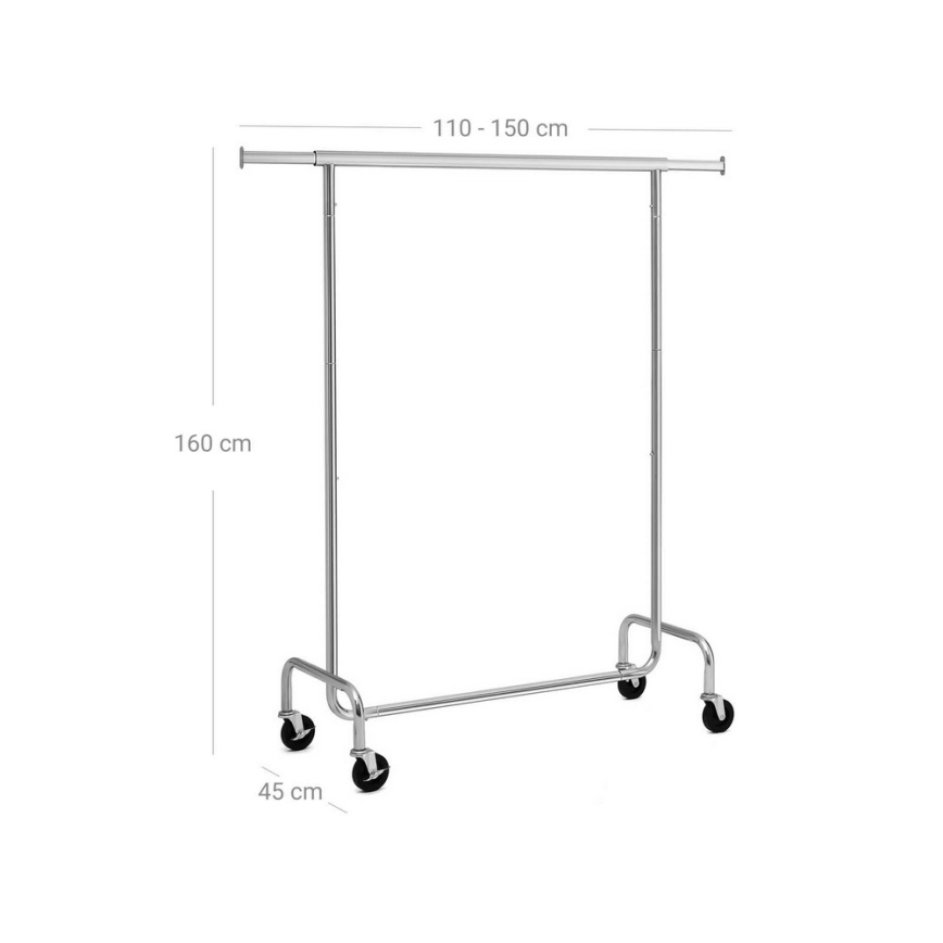 Siirrettävä naulakko JEAN 110/150x160x45 cm, hopea