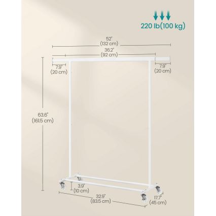 Siirrettävä naulakko LINEA, valkoinen