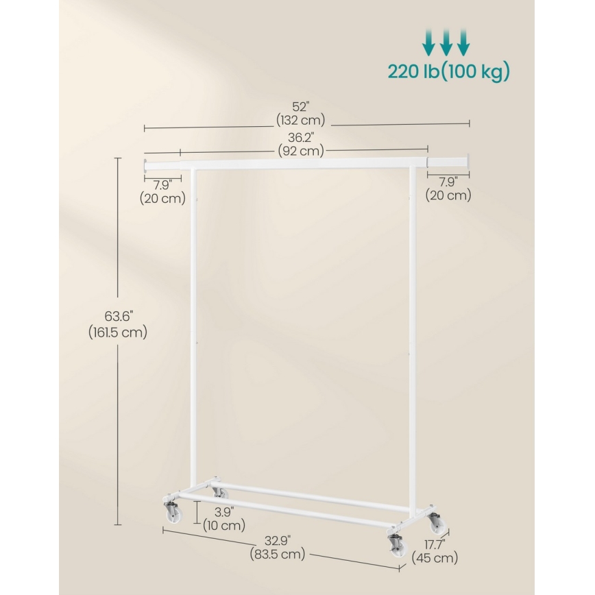 Siirrettävä naulakko LINEA, valkoinen